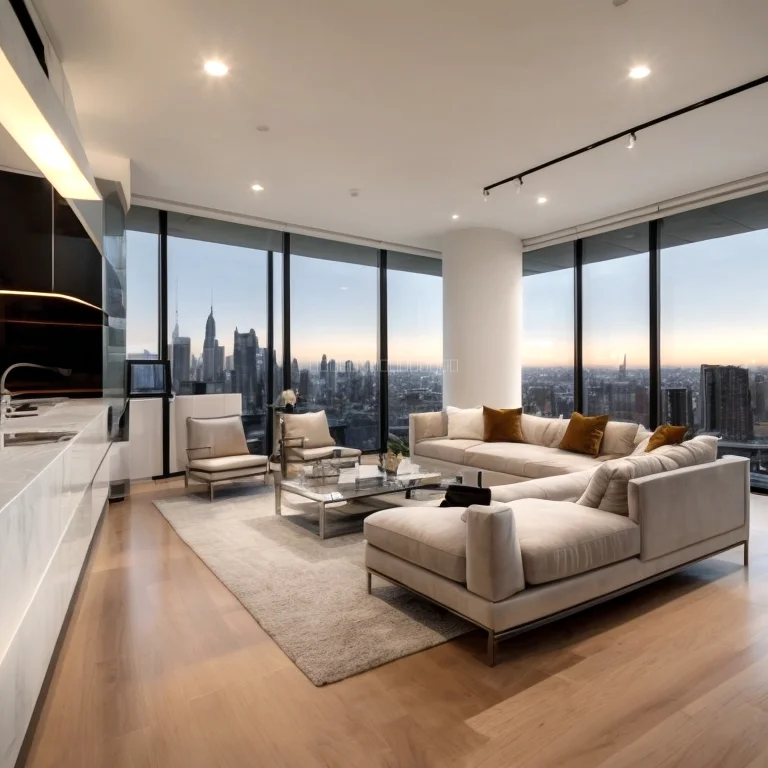 Indoor pool surrounded by floor-to-ceiling windows